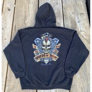 Woods Of Terror Black Hoodie Size L Greensboro NC 2022 31 Years Haunted House